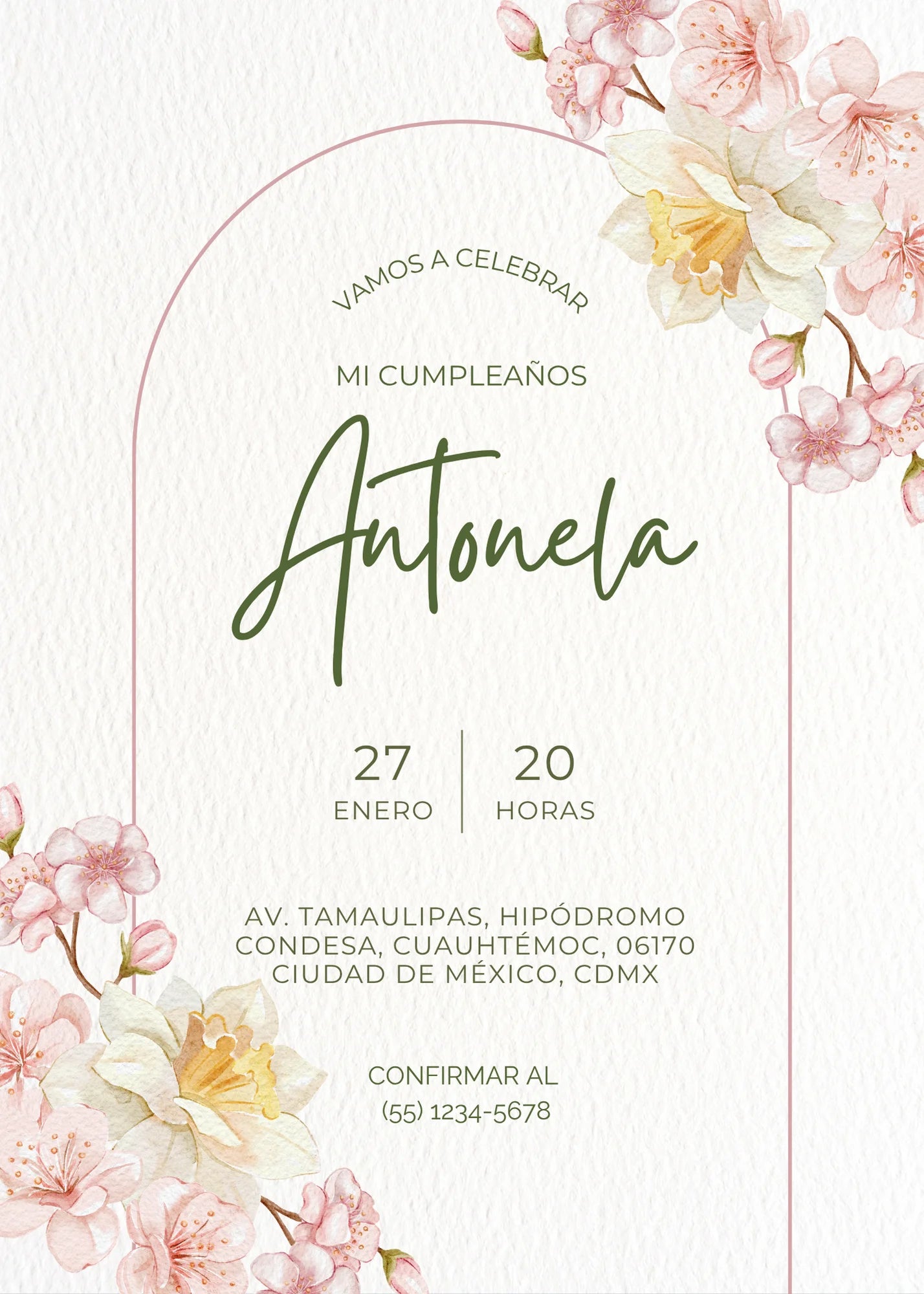 Invitación Cumpleaños Cherry Blossom
