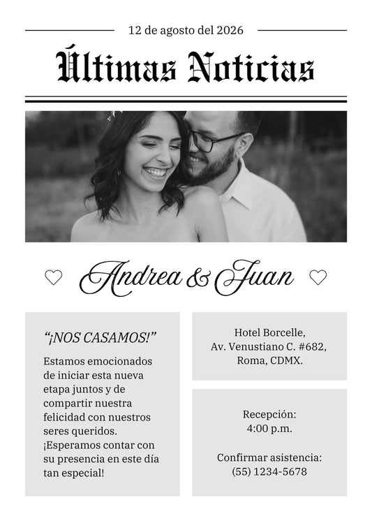 Invitación Periódico de Boda Minimalista